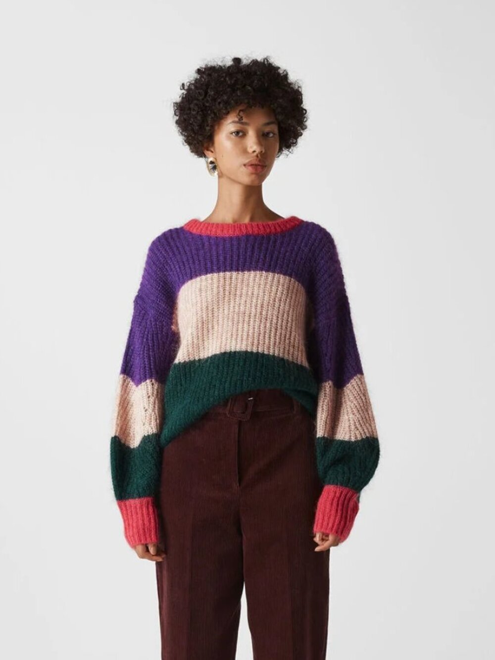 WHISTLES Sophia Colorblock Mohair Wool Blend Knit Balloon Sleeve Sweater, Size S